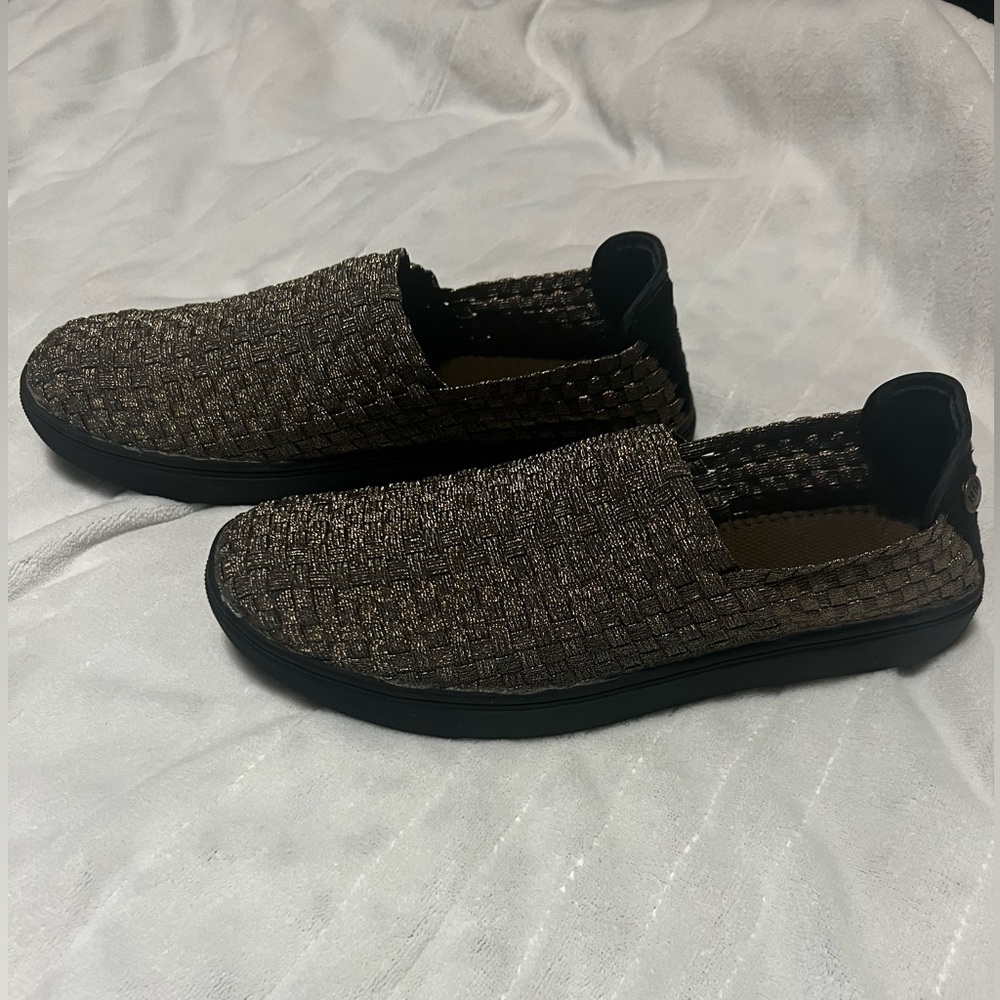 bernie mev. Metallic Brown Woven Slip-On Loafers - Picture 3 of 10